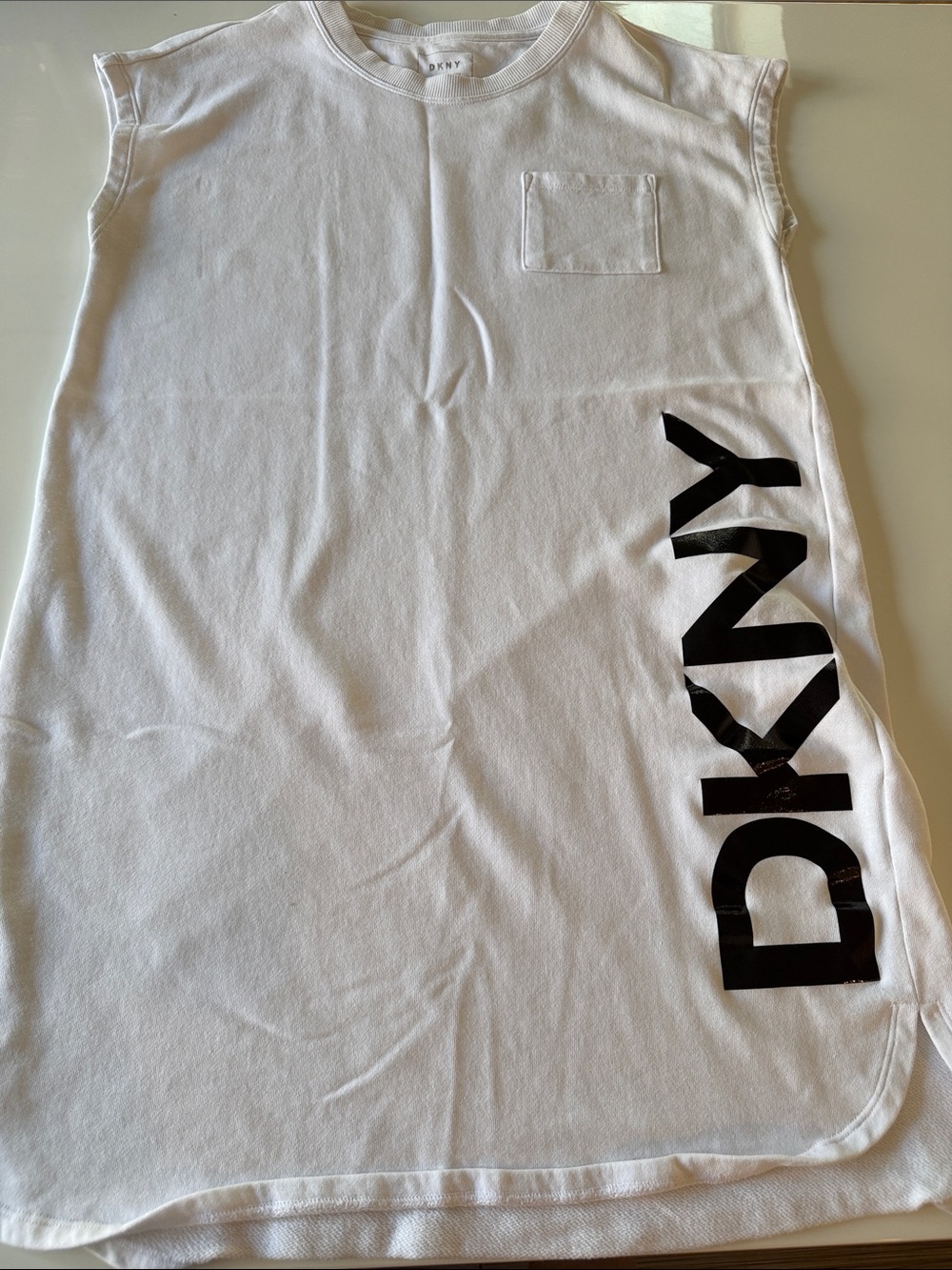 DKNY White Sleeveless Logo T-Shirt Dress